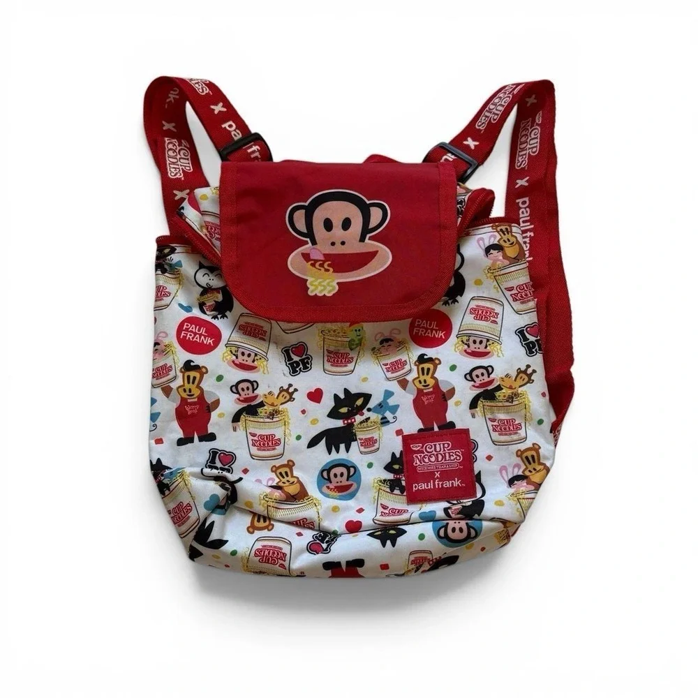 Paul Frank x Cup Noodles Julius Monkey Backpack Red White Y2K Kawaii Novelty Bag